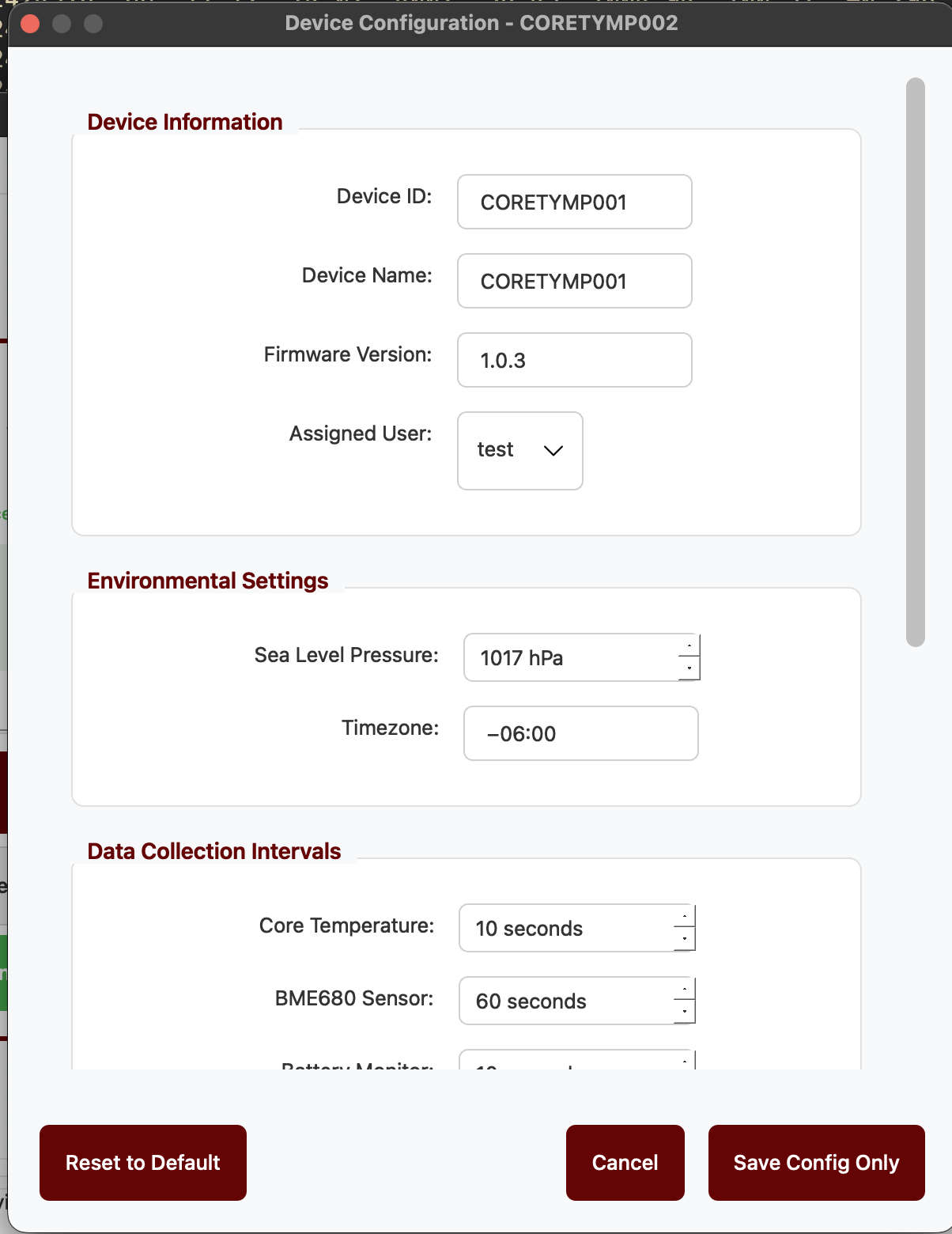 GUI screenshot 2: device config