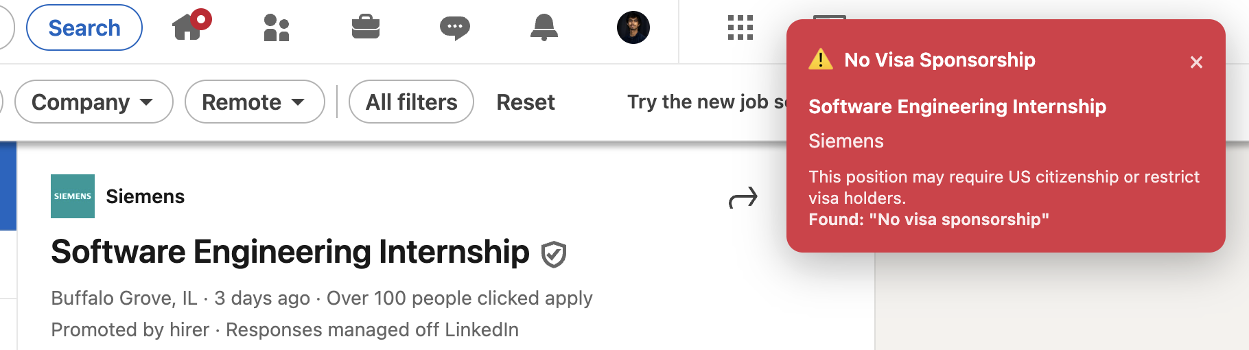 Visa restriction notification